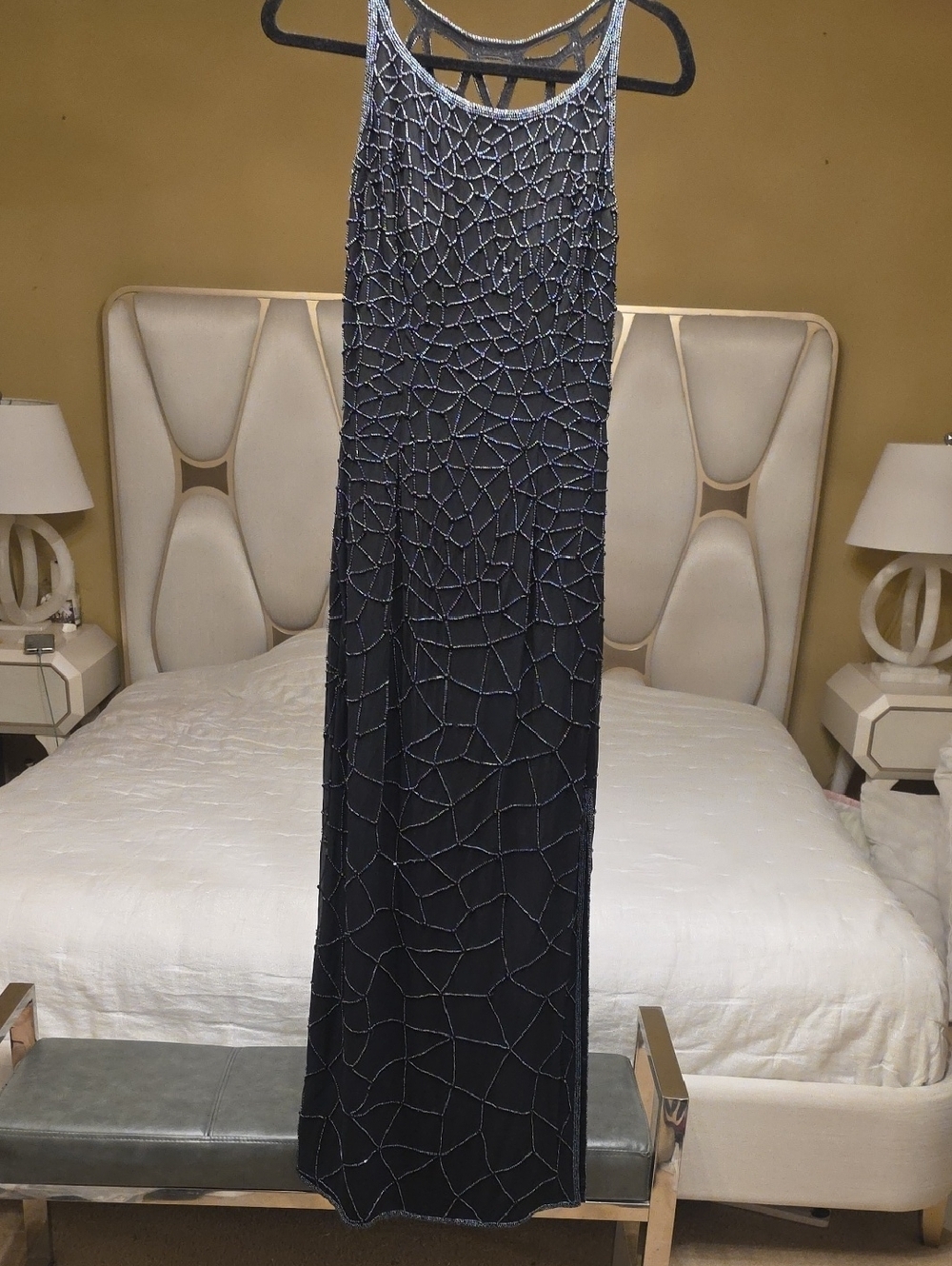 Scala Silk Vintage Black Beaded Evening Gown Size L